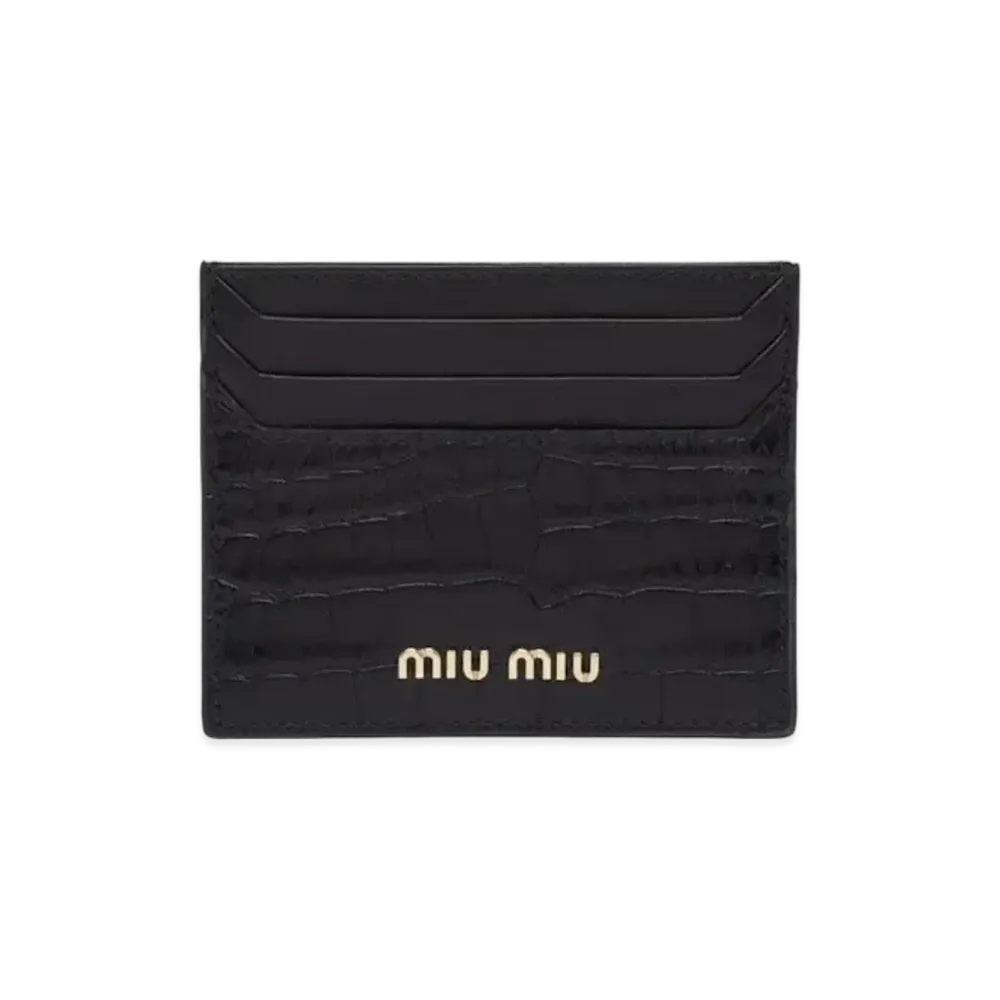 MIU MIU Crocodile Printed Leather Card Case "Black"