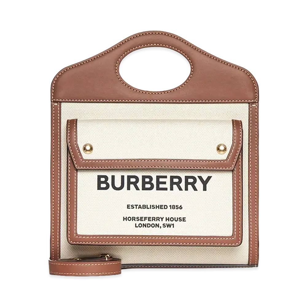Burberry Women's Two-Tone Canvas And Leather Mini Pocket Handbag "Beige"