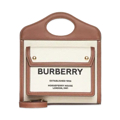 Burberry Women's Two-Tone Canvas And Leather Mini Pocket Handbag "Beige"