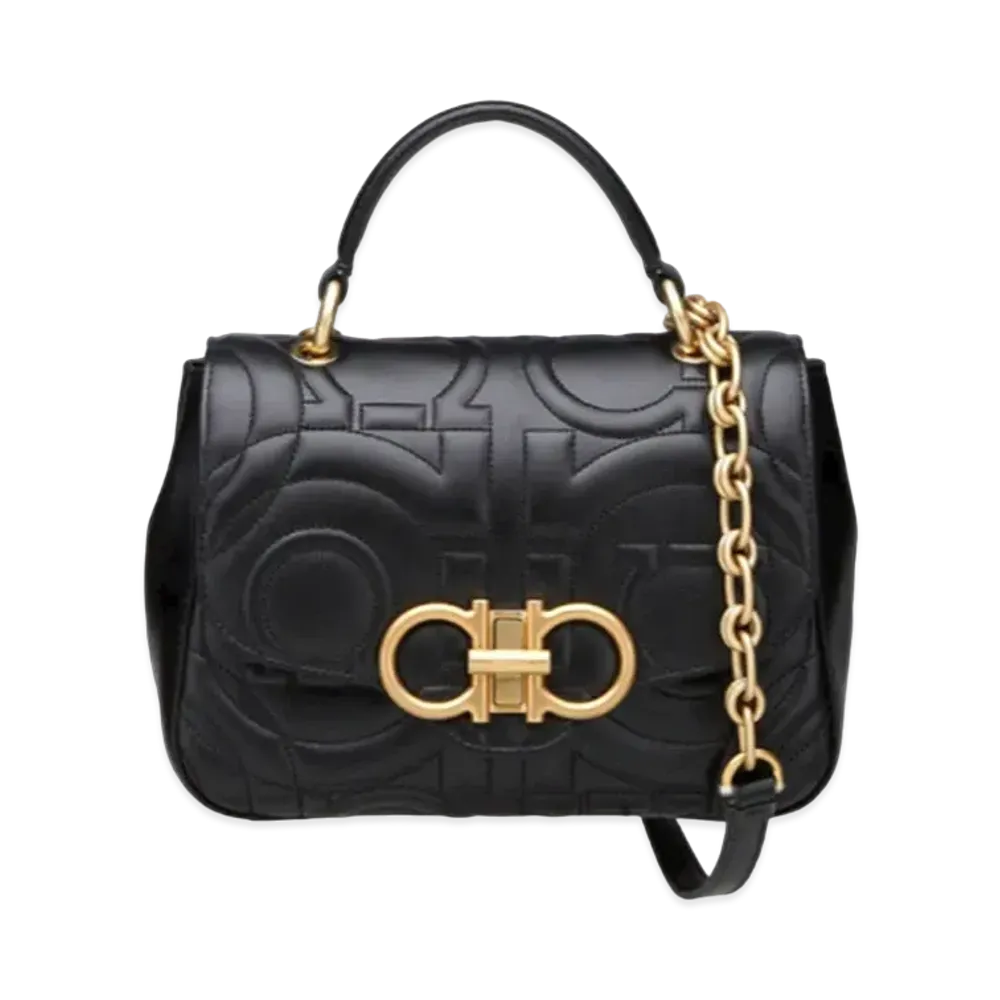 Salvatore Ferragamo Quilted Gancini Handbag (S) "Black"