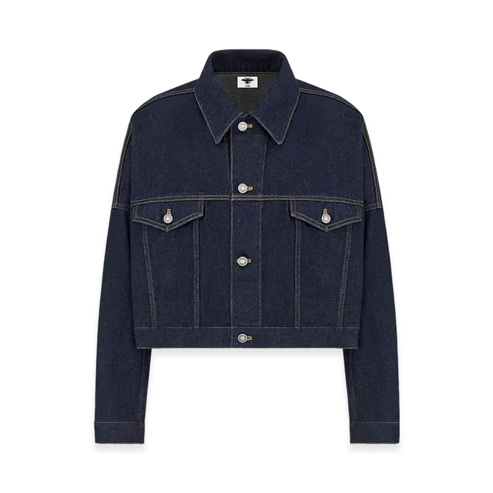 Dior Women's Cropped Jacket Cloque Cotton Denim "Deep Blue"