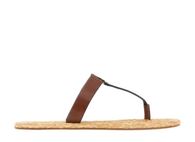 Saint Laurent Women's Leather Babylone Thong Sandals "Brown"