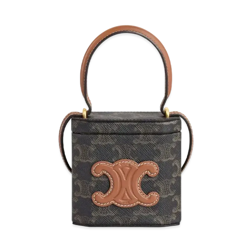 CELINE Lock Bag Cuir Triomphe In Triomphe Canvas And Calfskin "Tan"