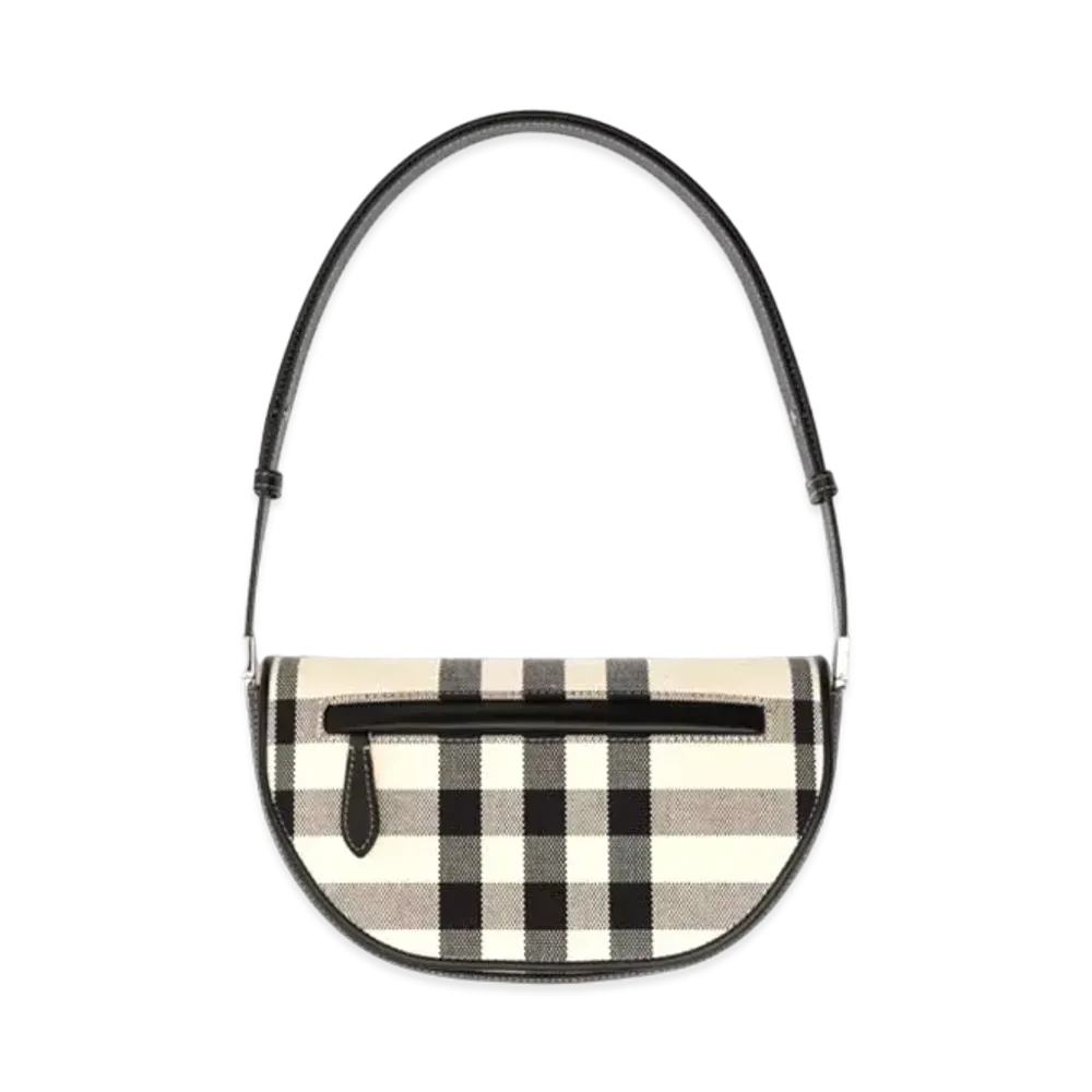 Burberry Small Check Canvas & Leather Olympia Bag "Butter Milk Beige/Black"