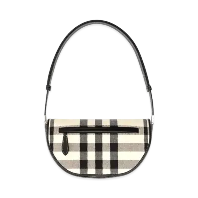 Burberry Small Check Canvas & Leather Olympia Bag "Butter Milk Beige/Black"