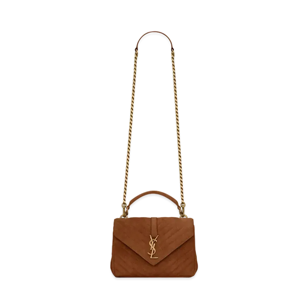 Saint Laurent College Medium In Quilted Suede "Cinnamon"