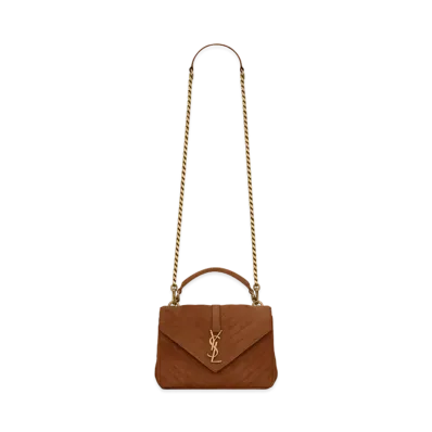 Saint Laurent College Medium In Quilted Suede "Cinnamon"