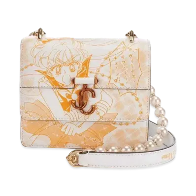 Jimmy Choo x Pretty Guardian Sailor Moon Sailor Venus Varenne Quad XS Manga Printed Leather Shoulder Bag With Pearl Strap "Orange"