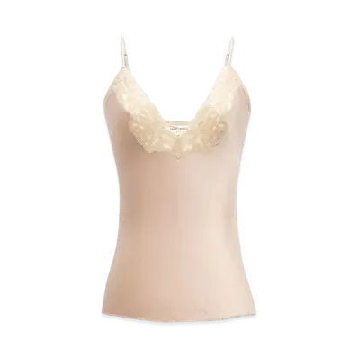 Saint Laurent Women's Lingerie Top in Silk Satin and Lace "Taupe"