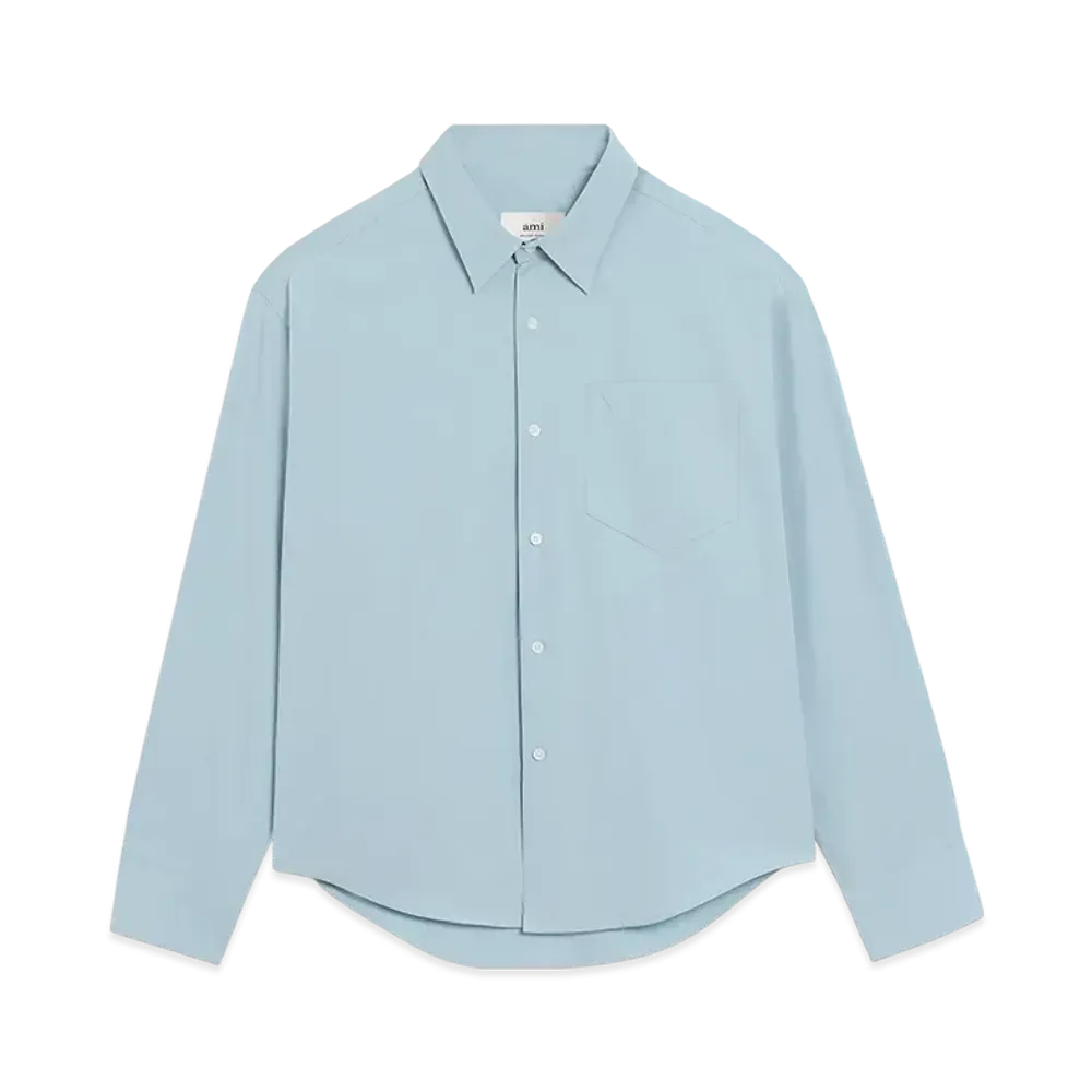 AMI PARIS Ami De Coeur Embossed Cotton Boxy Shirt "Sky"