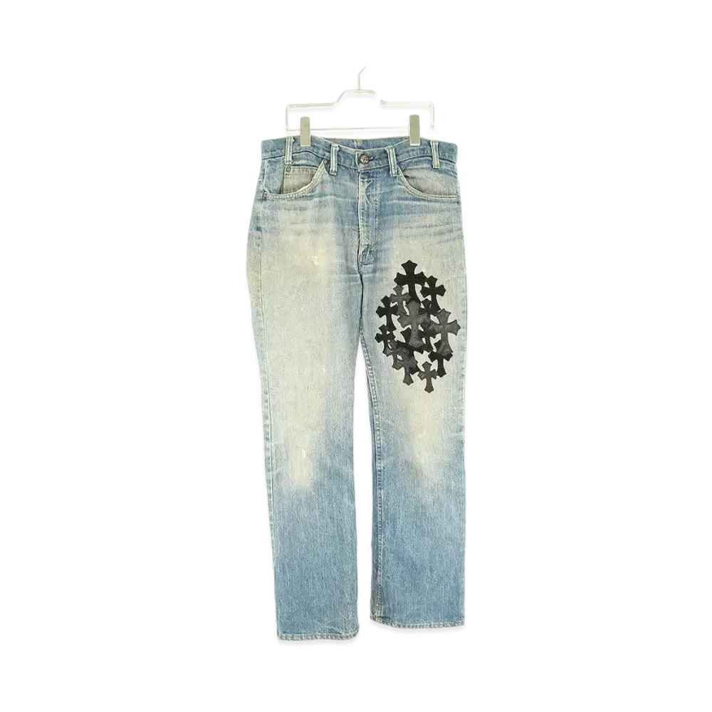 Chrome Hearts x Levi's 517 Cross Ball Button Patch Custom Denim Pants "Indigo Blue"