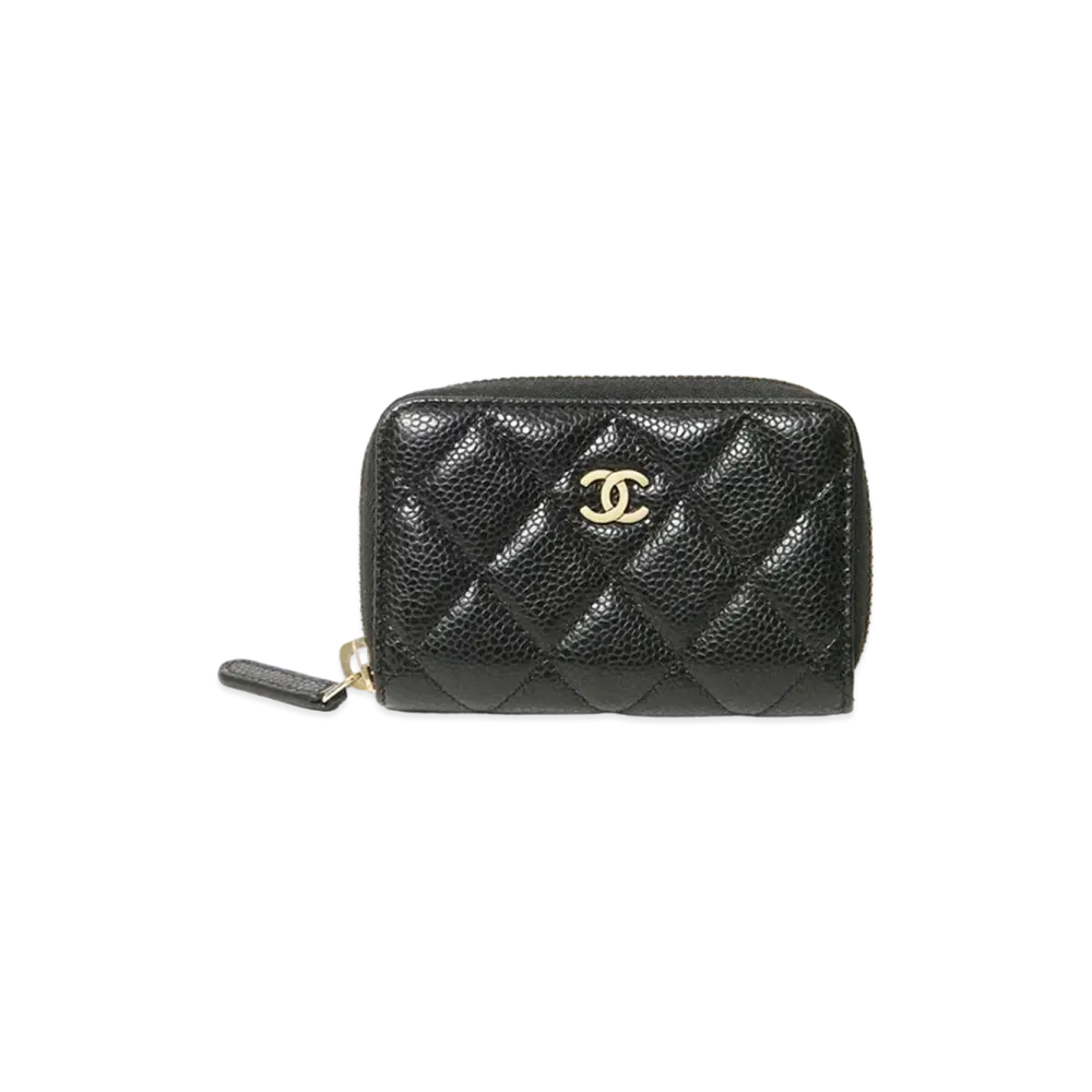CHANEL Caviar Skin Matelasse Coin Case "Black/Gold"