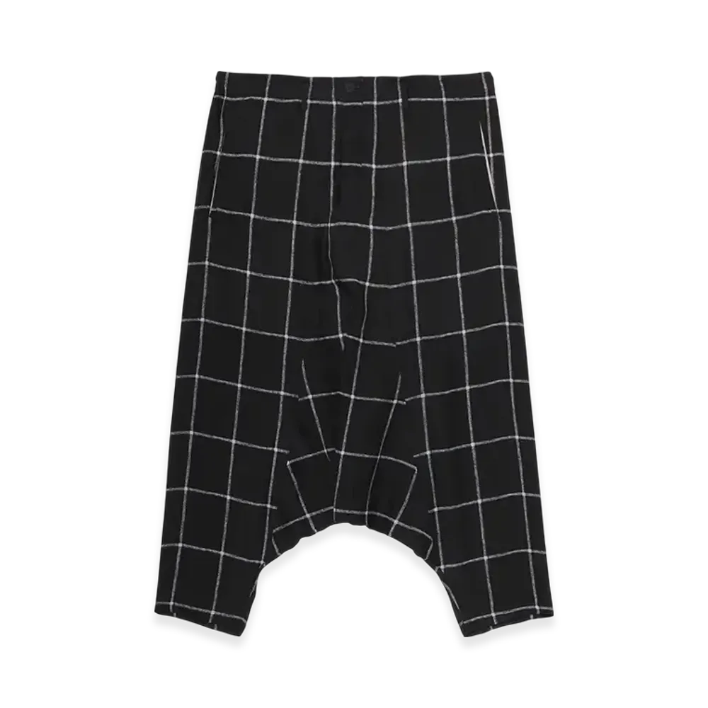 Yohji Yamamoto POUR HOMME Simple Check Black Plaid Sarrouel Pants "Black"