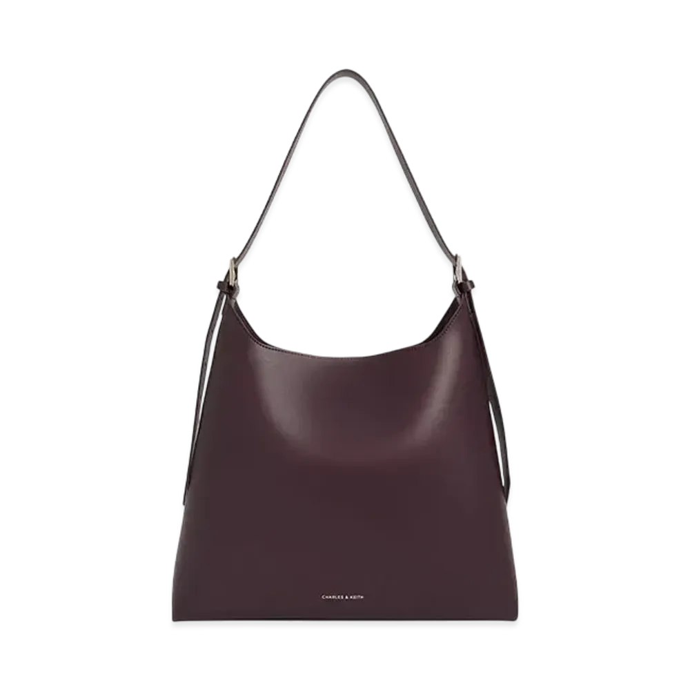 CHARLES & KEITH Double Buckle Trapeze Hobo Bag "Burgundy"
