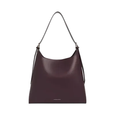 CHARLES & KEITH Double Buckle Trapeze Hobo Bag "Burgundy"