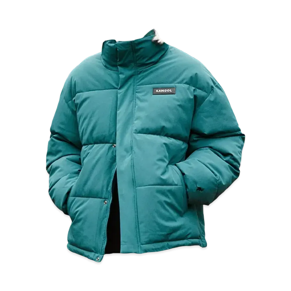 KANGOL Big Silhouette Rubber Name High Neck Volume Sleeve Padded Jacket "Green"