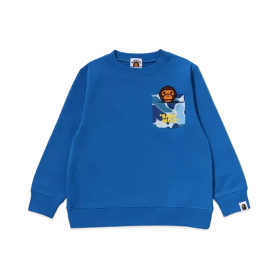 A BATHING APE Kids ABC Camo Pocket Milo Patch Crewneck Sweatshirt "Blue"
