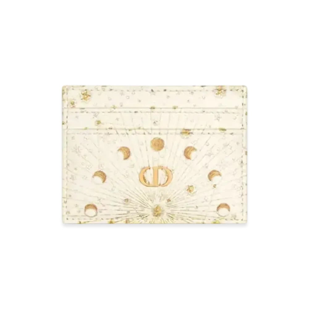 Dior Caro Freesia Card Holder Calfskin with Dior Astral Print "Latte/Gold"