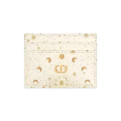 Dior Caro Freesia Card Holder Calfskin with Dior Astral Print "Latte/Gold"