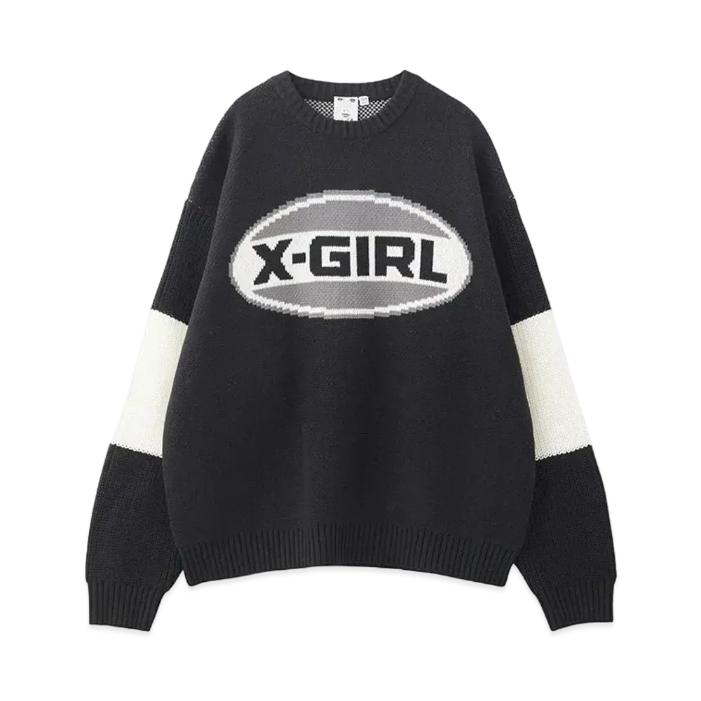 X-Girl Bicolor Oval Logo Jacquard Knit Top "Black"
