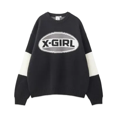 X-Girl Bicolor Oval Logo Jacquard Knit Top "Black"