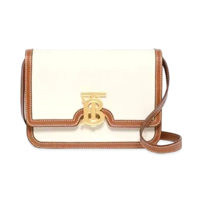 Burberry Small Two Tone Canvasleather TB Bag "Natural/Malt Brown"