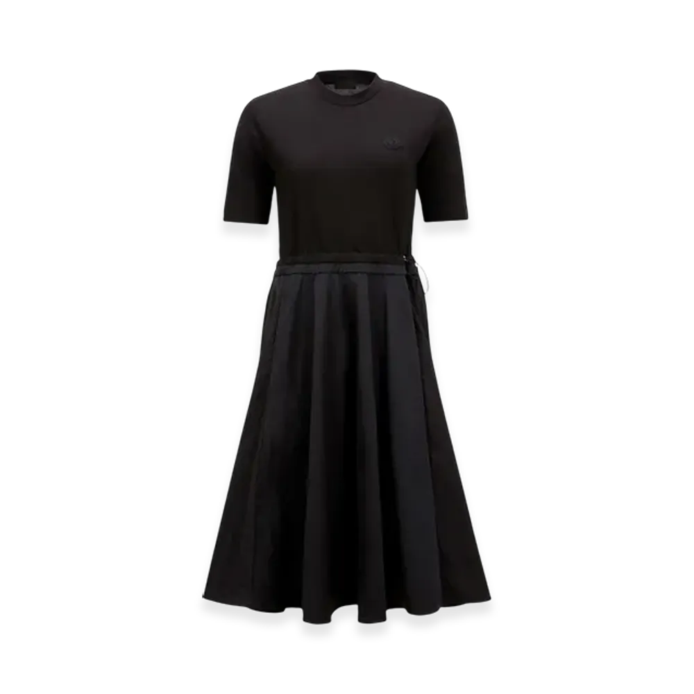 MONCLER Pleated Cotton Midi Dress "Black"