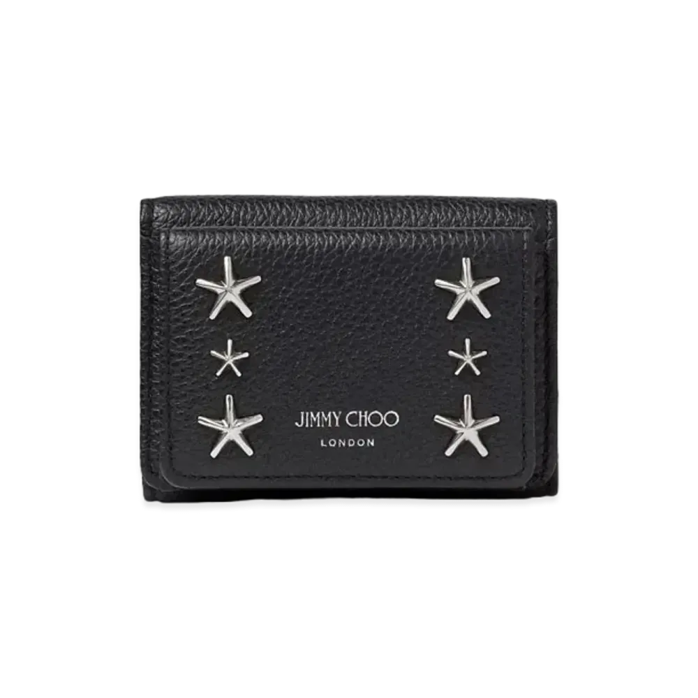 Jimmy Choo Nemo Soft Grainy Calf Leather Small Wallet With Stars Studs "Black"
