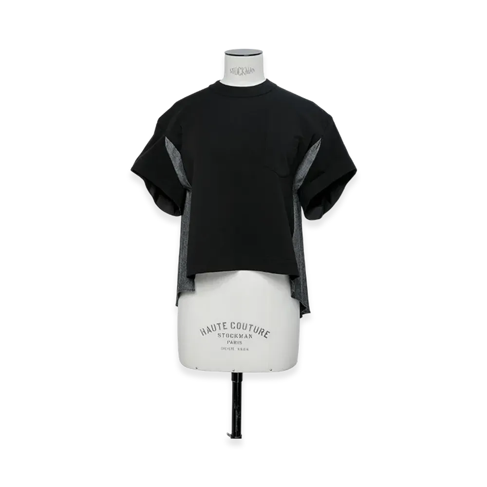 sacai Light Weight Denim x Cotton Jersey T-Shirt "Black"