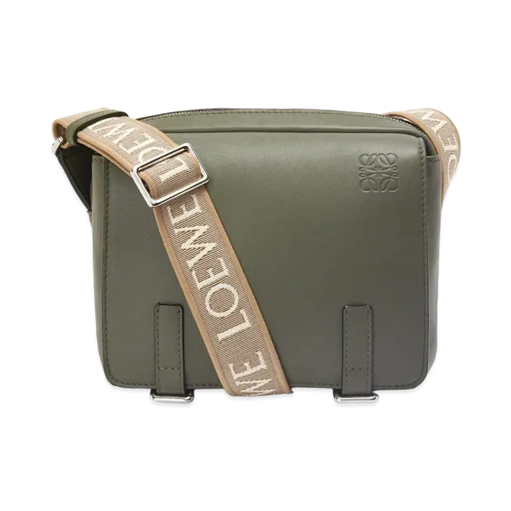 LOEWE XS Military Messenger Bag In Supple Smooth Calfskin And Jacquard "Khaki Green"