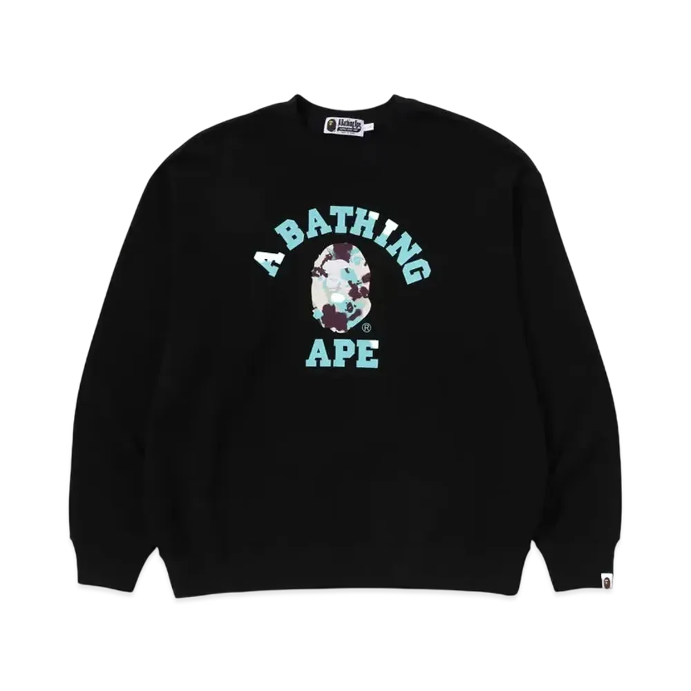 A BATHING APE Map Camo College Relax Fit Crewneck Sweatshirt "Black"