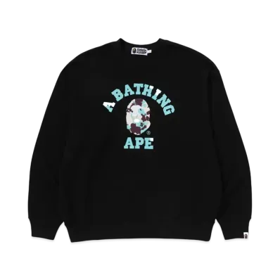 A BATHING APE Map Camo College Relax Fit Crewneck Sweatshirt "Black"