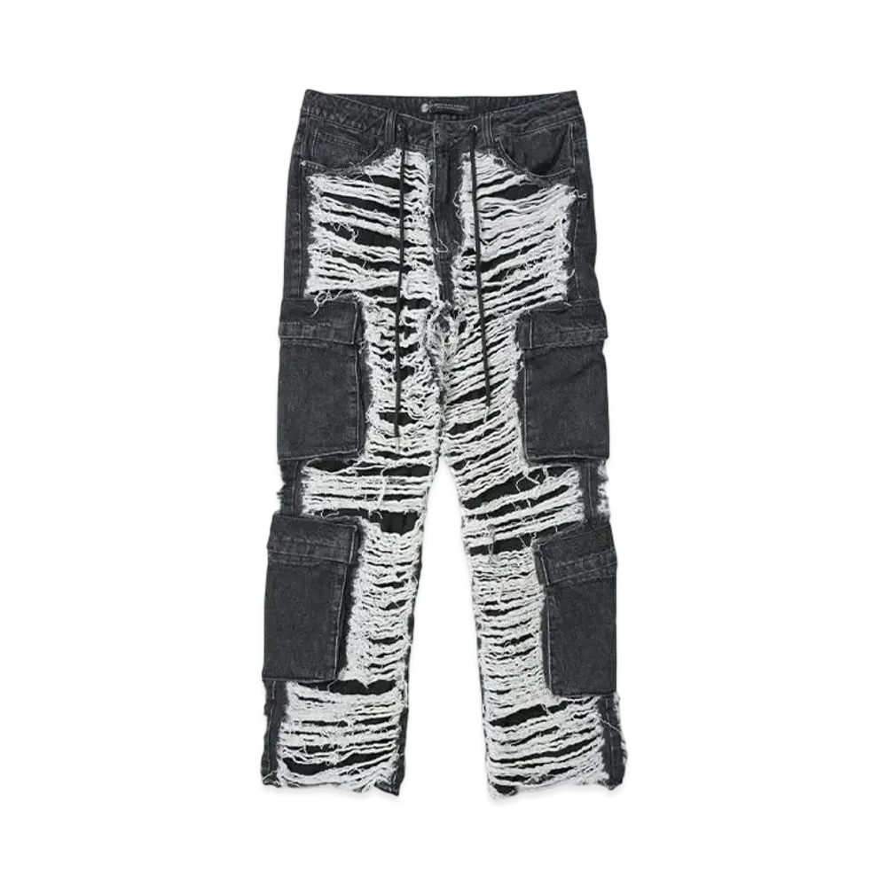 A GOOD BAD INFLUENCE CRUSH CARGO DENIM PANTS "BLACK"