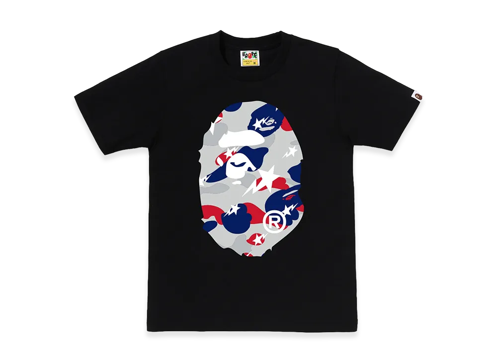 A BATHING APE Women's Sta Strike Camo Big Ape Head Tee "Black/White"