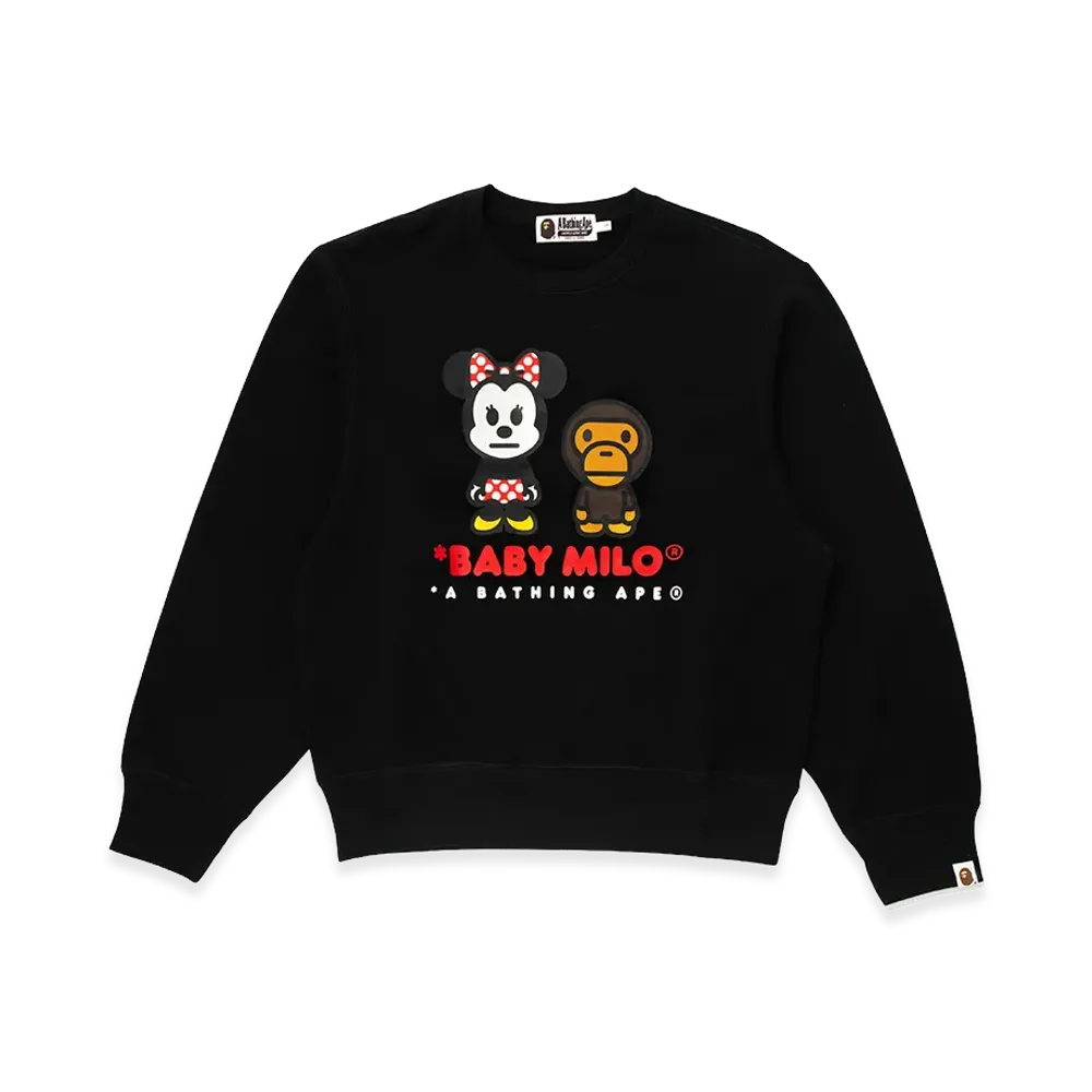 A BATHING APE x Disney Women's Minnie Mouse Baby Milo Crewneck Sweatshirt "Black"