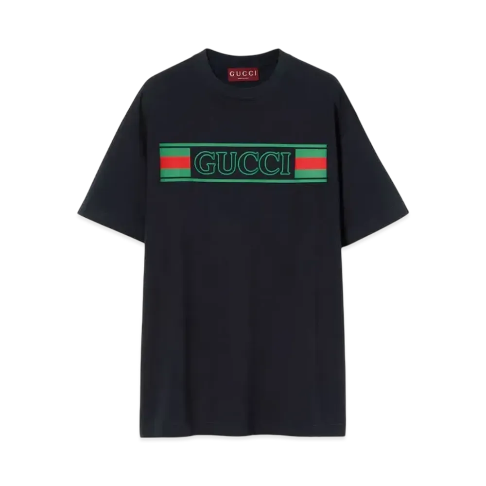 グッチ コットンジャージー プリント Tシャツ "ネイビー" ‎796395 XJG3P 4735