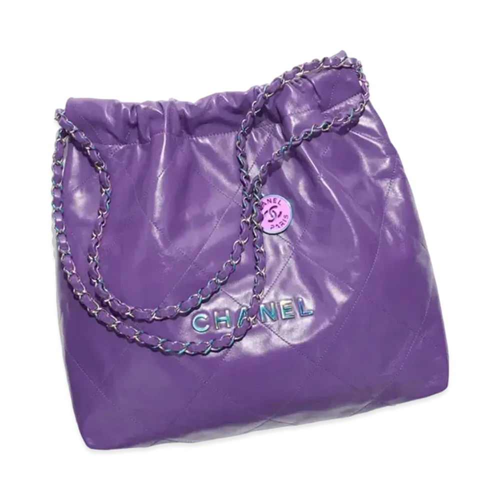 CHANEL 22 Handbag Shiny Calfskin & Rainbow Metal "Purple"