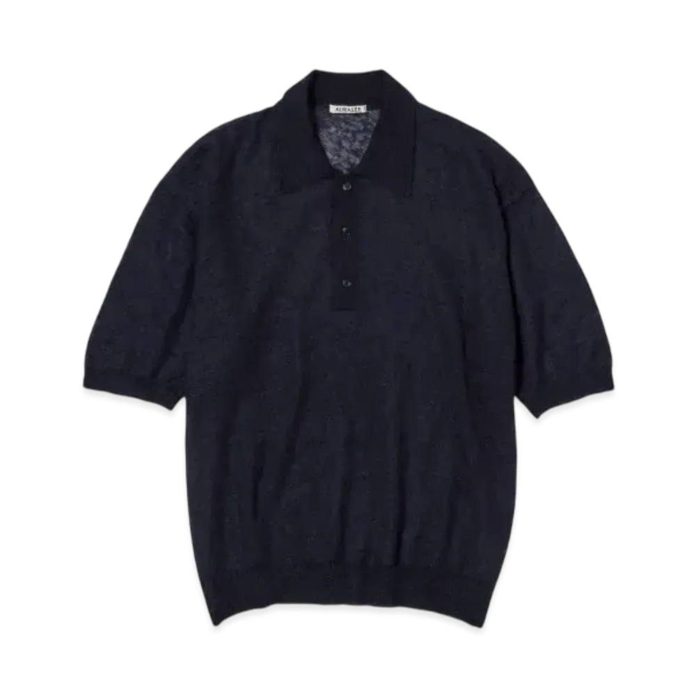 AURALEE Kid Mohair Sheer Knit Polo "Navy"