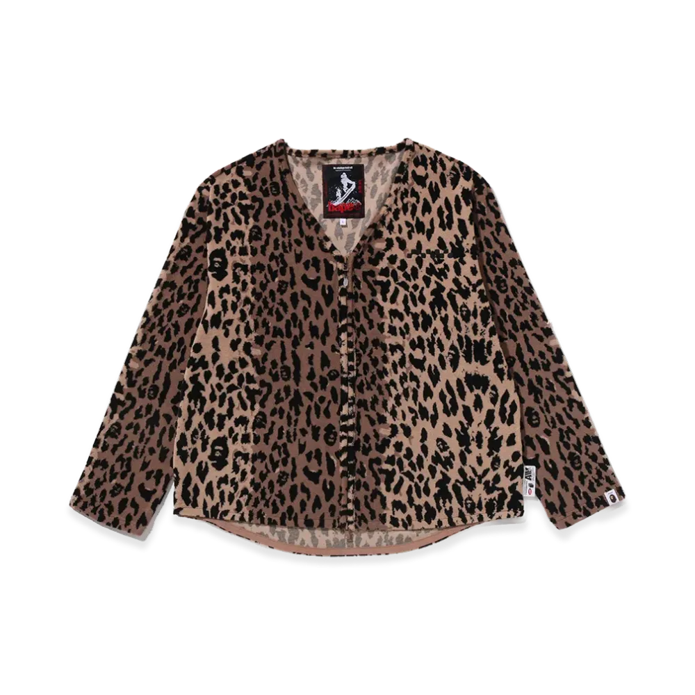 A BATHING APE x KAZUKI KURAISHI Leopard Jacquard Zip Cardigan "Beige"