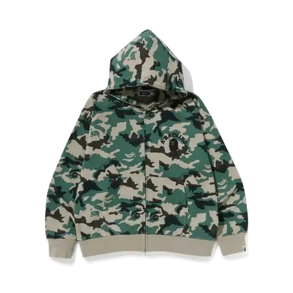 A BATHING APE Woodland Camo Loose Fit Full Zip Hoodie "Olivedrab"