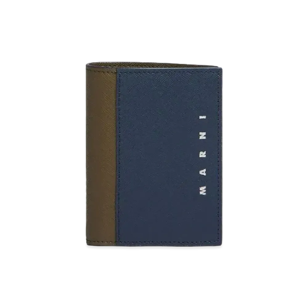 Marni Saffiano Leather Bifold Wallet "Night Blue/Dusty Olive"
