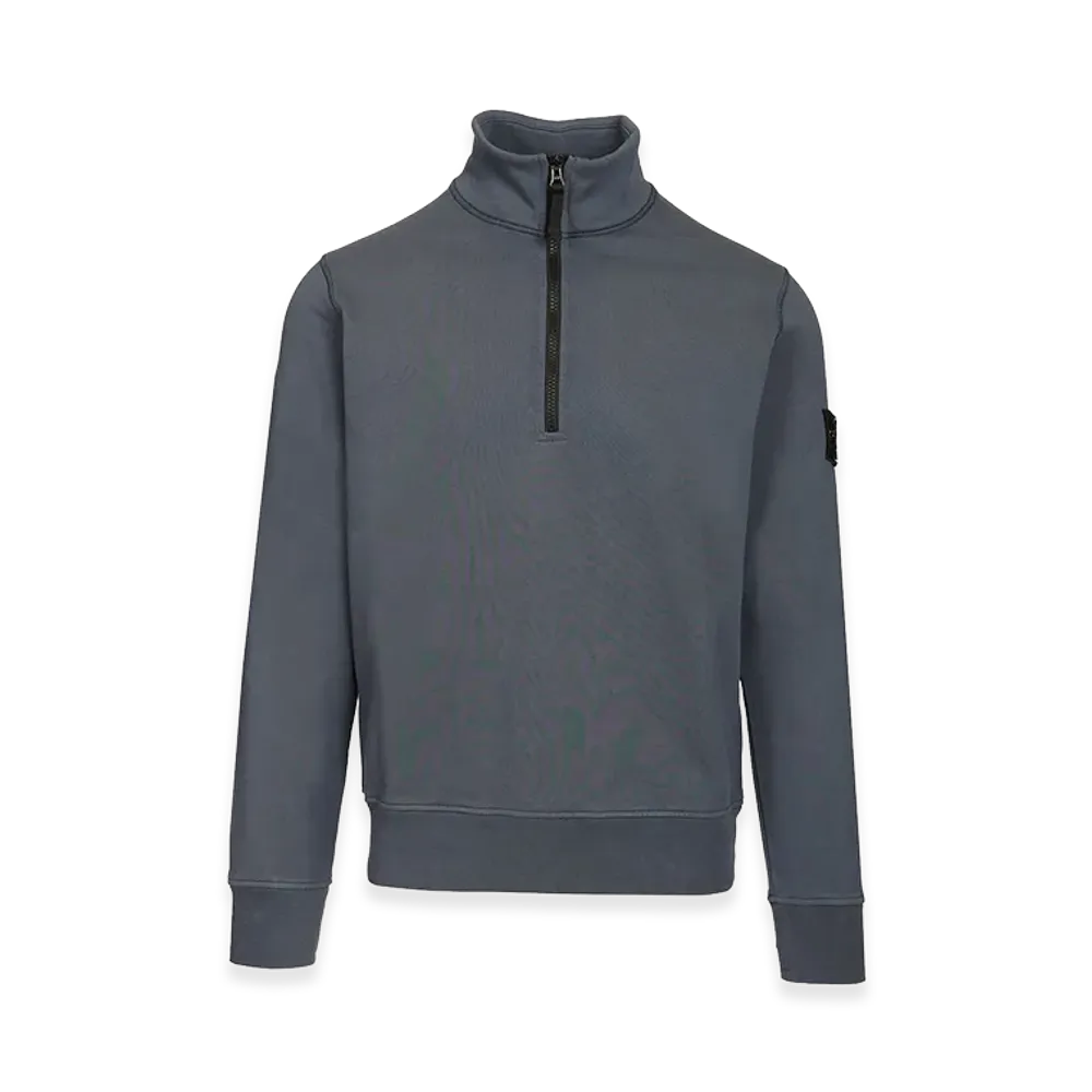 Stone Island Organic Cotton Sweatshirt With Short Zip "Blue"