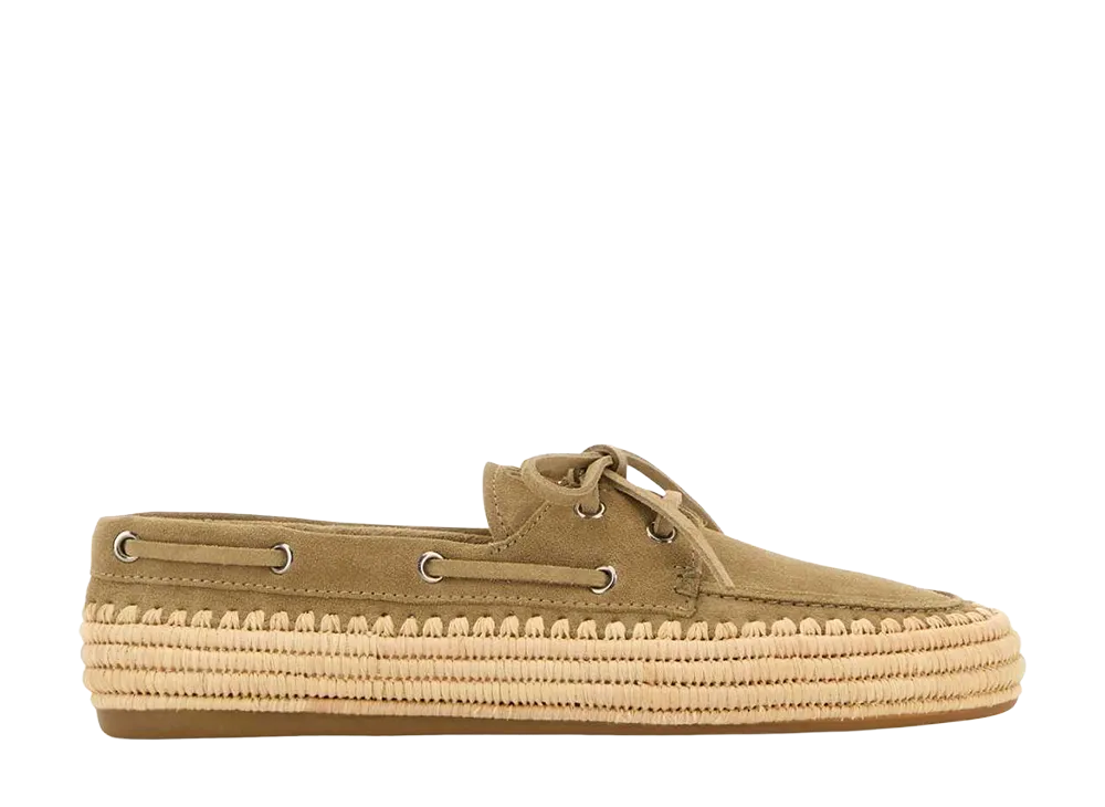 MIU MIU Women's Suede And Raffia Loafers "Beige"