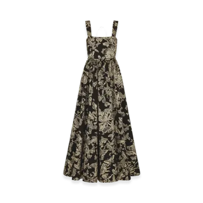 Dior Women's Long Belted Dress Technical Jacquard Allover Butterfly Motif "Black/Gold"