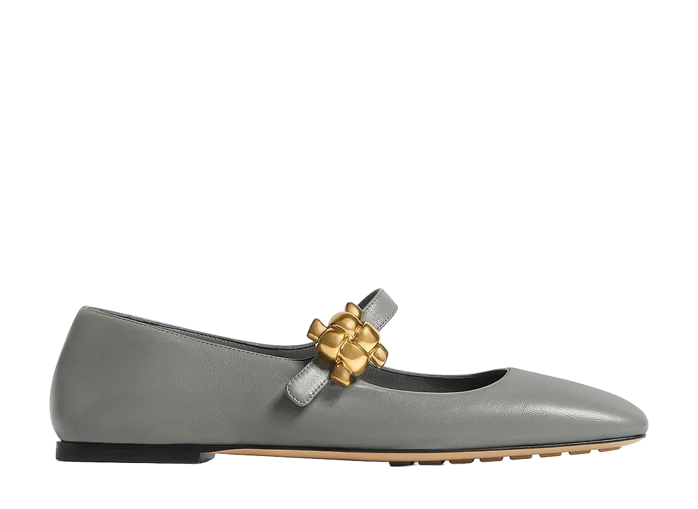 Bottega Veneta Women's Charlotte Mary Jane Ballerinas "Basalt"