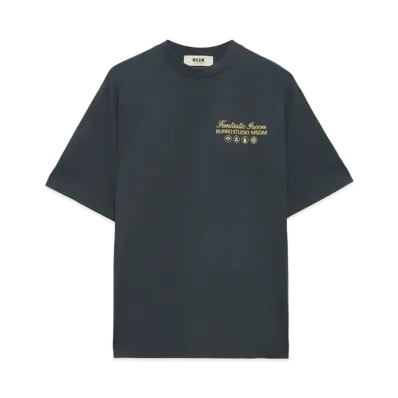MSGM Organic Cotton Fantastic Green Burro Studio Navy Blue T-Shirt "Navy Blue"