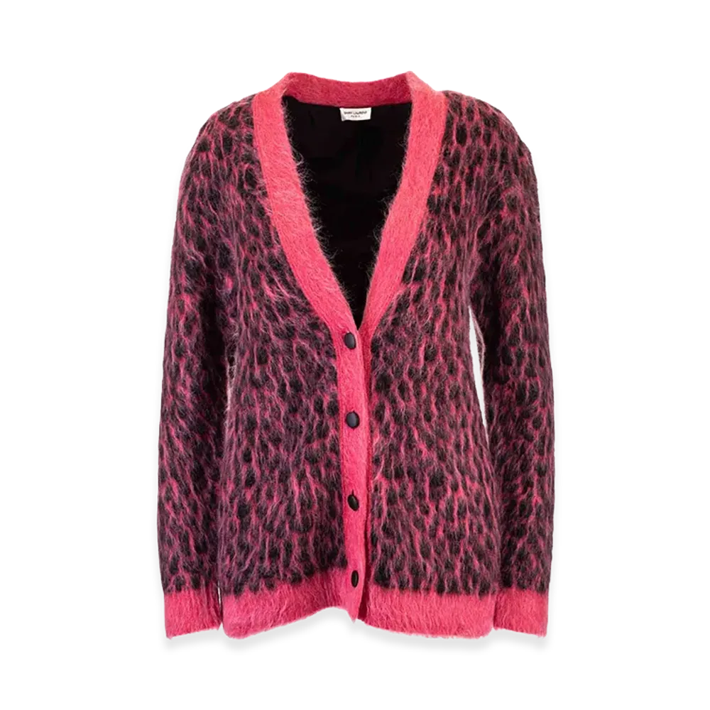 Saint Laurent Women's Animalier Jacquard Cardigan "Pink"