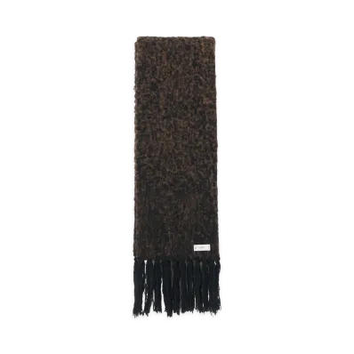 YOKE Baby Alpaca Blend Boucle Yarn Distressed Gradient Scarf "Brown"