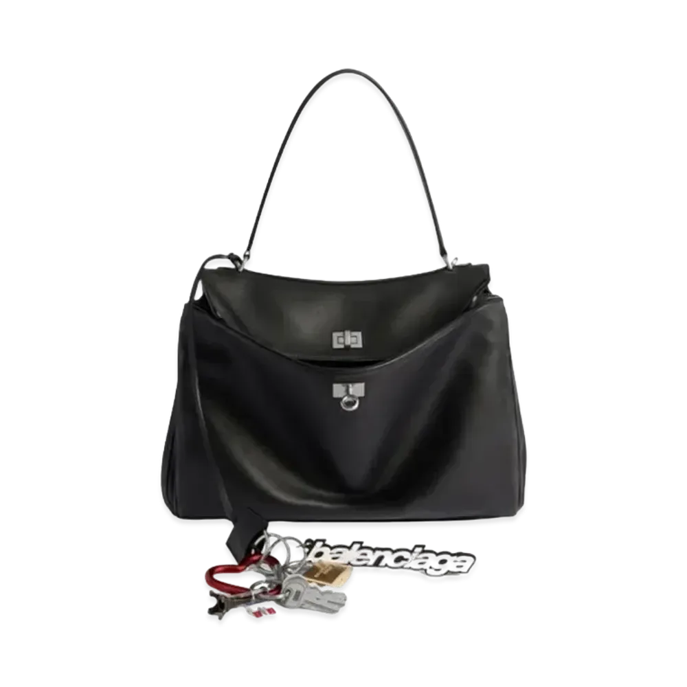 BALENCIAGA Rodeo Medium Handbag In Used Smooth Calfskin with One Charm Aged-Silver Hardware "Black"