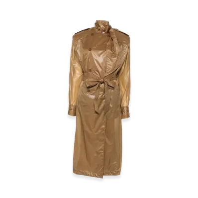 Saint Laurent Women's Translucent Trench Coat With Lavalliere In Technical Fabric "Beige"
